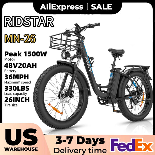 Ridstar Folding Electric Bike for Adults 1000/1500W 30MPH 48V 15/20Ah 20/26" Fat Tire City Commuter Foldable EBike for Men Women