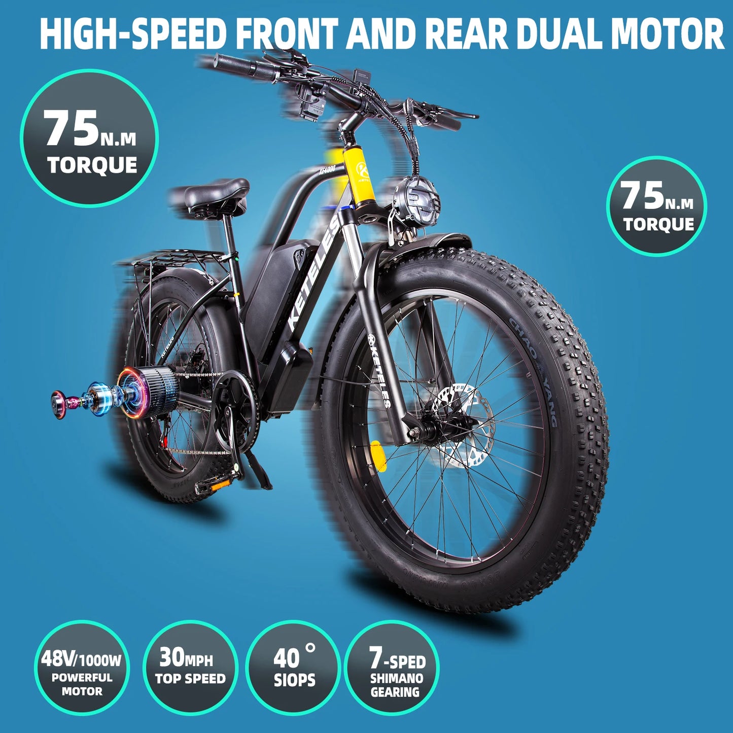 US Fast Delivery KETELES 1000w Electric Bicycle 48V 23ah Lithium Battery 30MPH Adults XF4000 Ebike