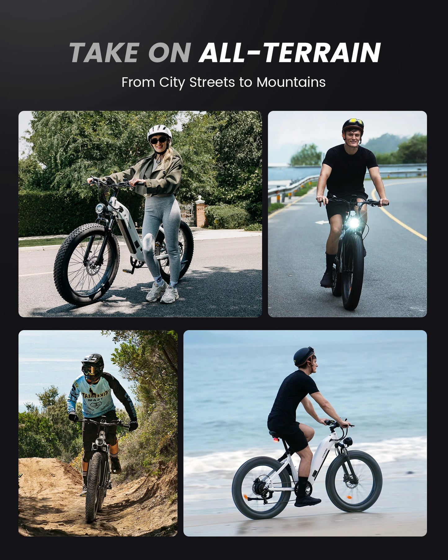 Electric Bike For Adults CYCROWN CYCVEVRE 26x4" 1000W Motor Top Speed 28Mph 48V 15.6AH Range 60Miles Max Load 330Ibs New