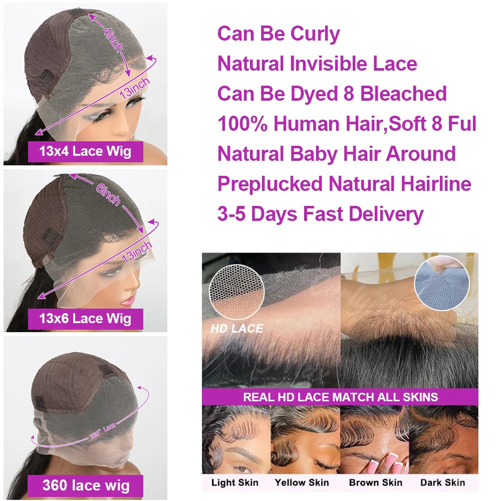 300% Density Kinky Straight Human Hair Wig 360 HD Full Lace Frontal Wig Brazilian 30 40 Inch 13x4 13x6 Lace Front Human Hair Wig