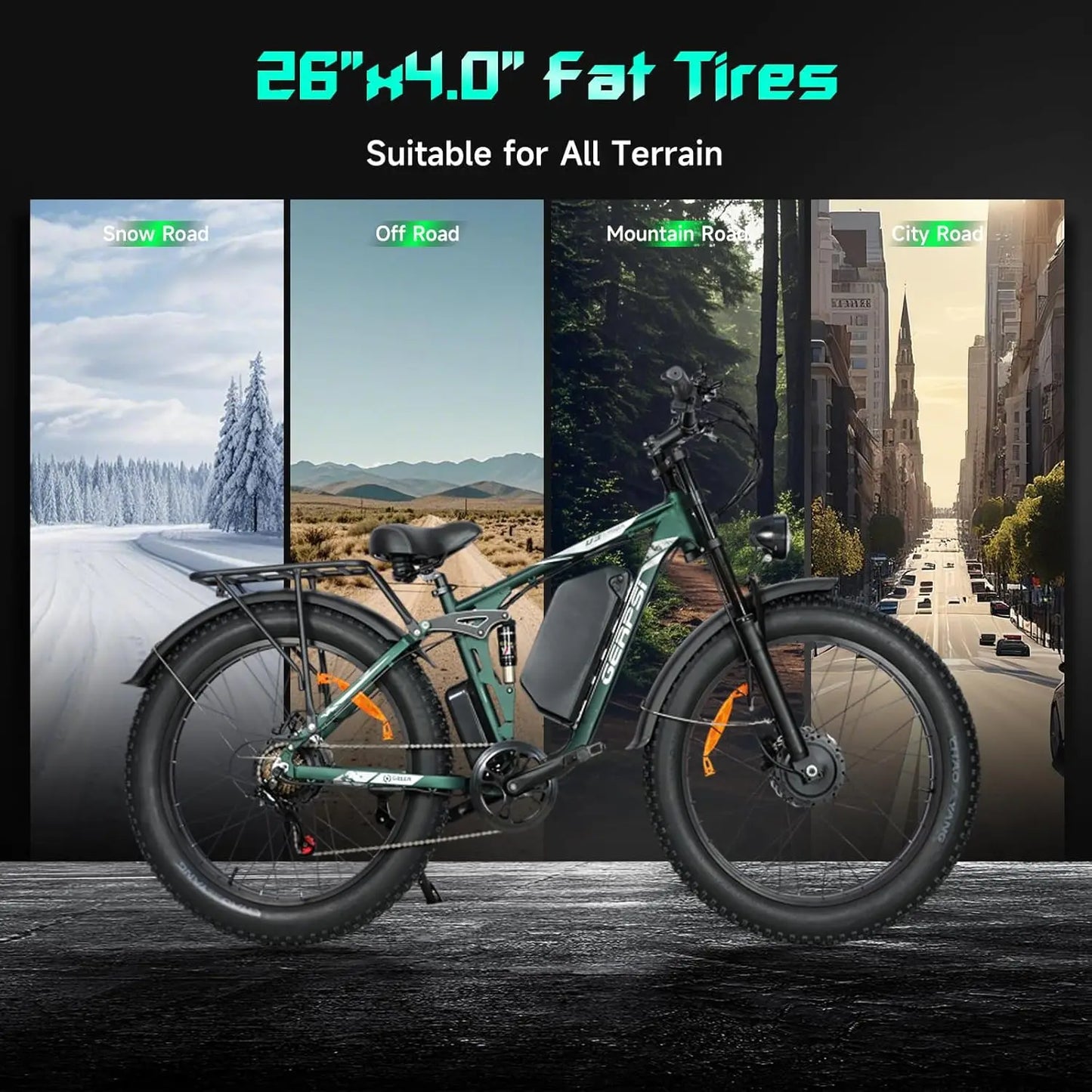 BAOLUJIE 2603 Electric Bike Adults Ebike 52V 32AH Removable Lithium Battery Max Speed 35MPH Range 34-41 Miles【1 Year Warranty】