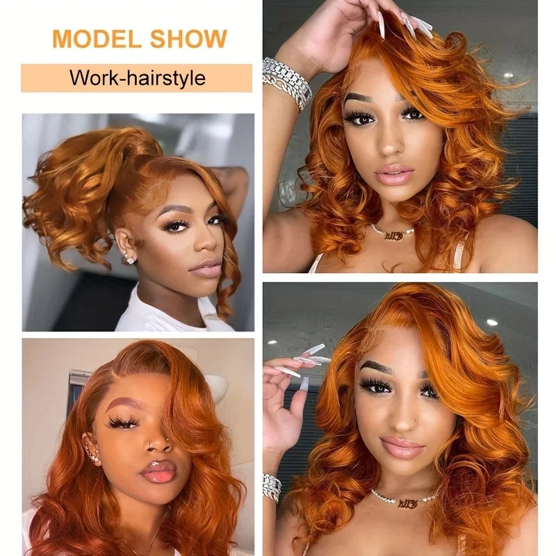 Ginger Wig Human Hair Orange Body Wave Bob Wig Glueless Wig 4x4 Hd Bob Lace Frontal Closure Wigs Human Hair Pre Plucked #350