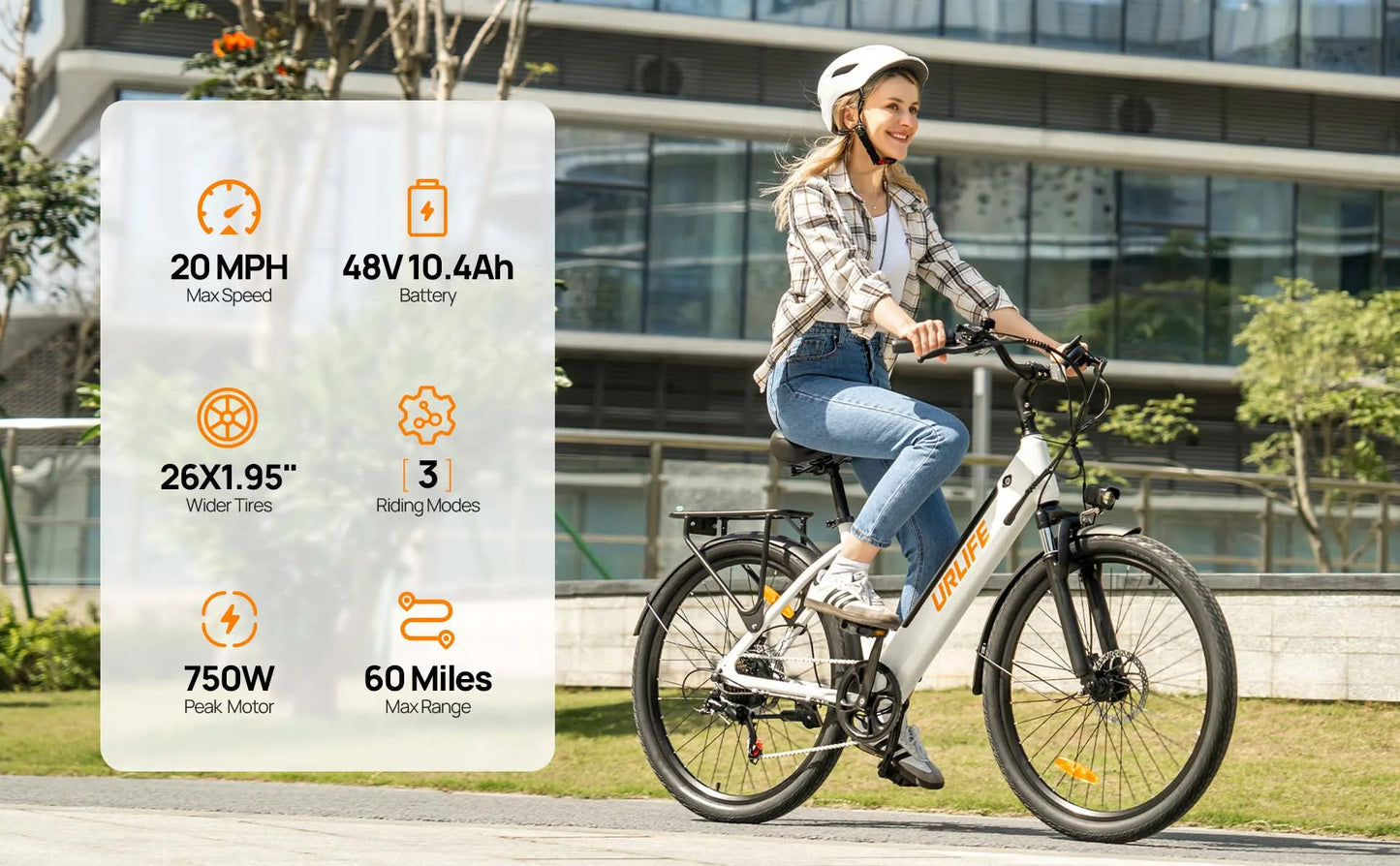 URLIFE E26 adult E-bike 250W 48V 10.4Ah battery commute Electric Bike,26-inch tire city ebike