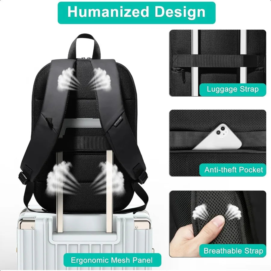 Busin Backpack for Men 17 InchSlim Expandable Waterproof Travel Laptop Backpack with USB Charger Port AntiTheft Lightweight Lar