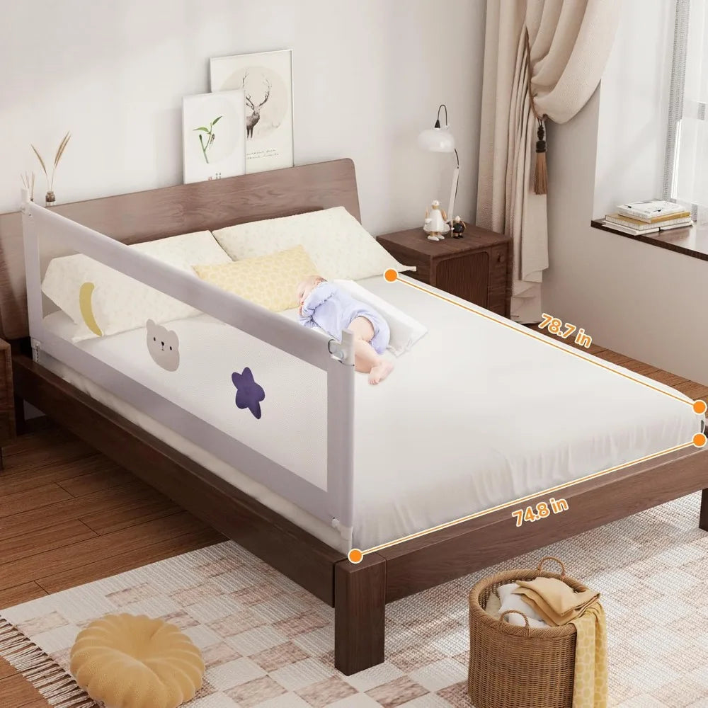 Bed Rail for Toddlers - (3 Pack) Toddler Bed Rails with Double Child Lock, Bed Rail for Baby Kids with Pattern, Infants Height