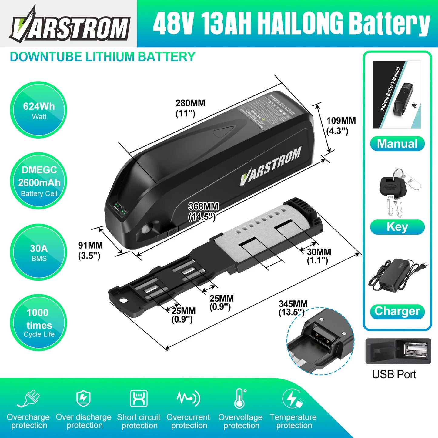 Electric Bike Battery Hailong 48V 36V 52V 20AH 30AH Downtube Pack with Original 21700 Cell 40A BMS for BBS02 TSDZ8 E-Bike Motor