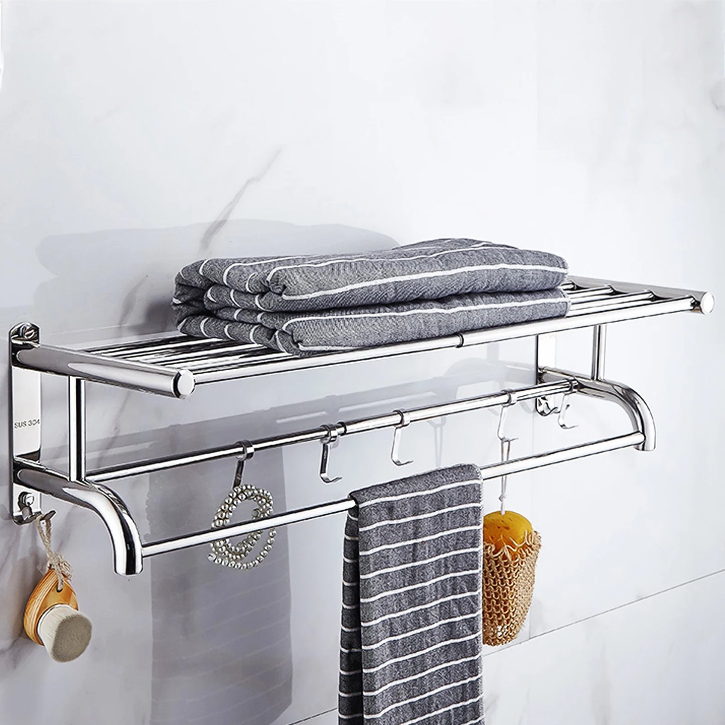 Stainless Steel Bathroom Towel Adjustable Width Holder Storage Shelf Wall Mounted Towel Rack Home Hotel Wall Shelf for Kitche
