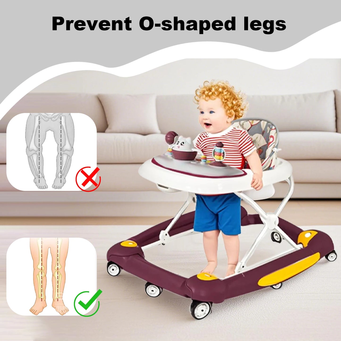 Baby Multi-Functional Comfortable Walker With Awning Anti-Rollover Adjust And Shake The Walker Foldable Baby Walker For Boy Girl