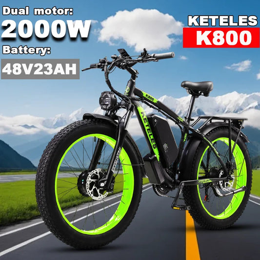 Electric Bike 2000W Dual Motor 48V23AH Lithium Battery E Bike Hydraulic Disc Brake 26 Inch All-terrain Fat Tire Electric Bicycle