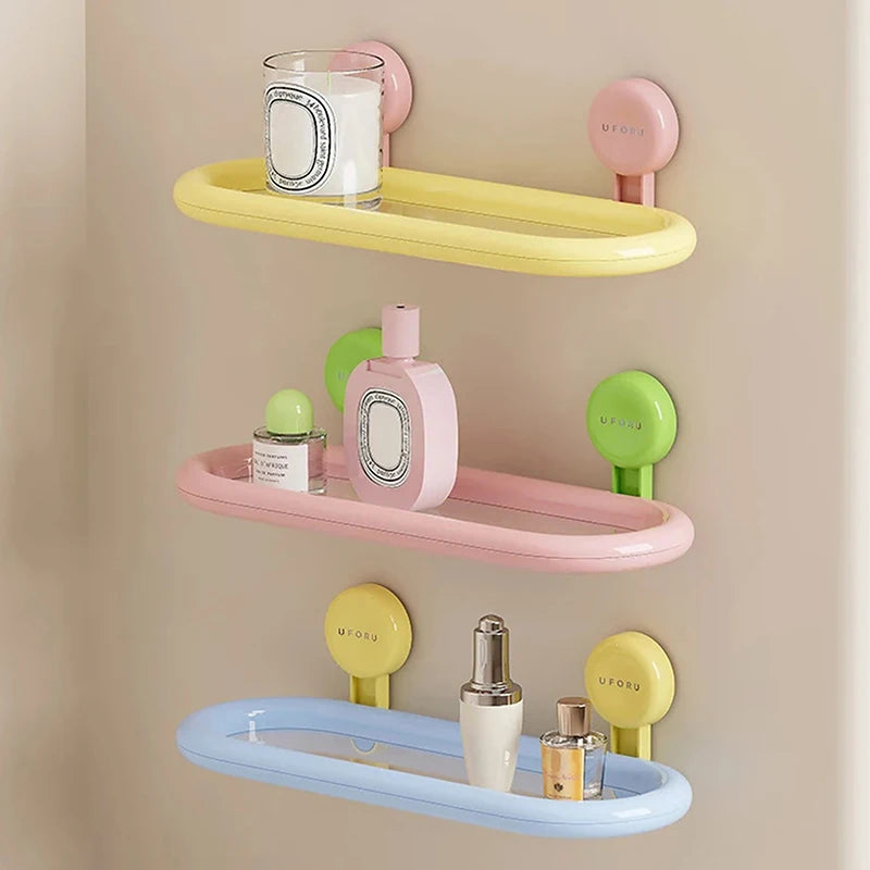 Suction Cup Oval Shelf Bathroom Perforation-free Wall-mounted Shower Gel Hand Sanitizer Dopamine Storage Shelf