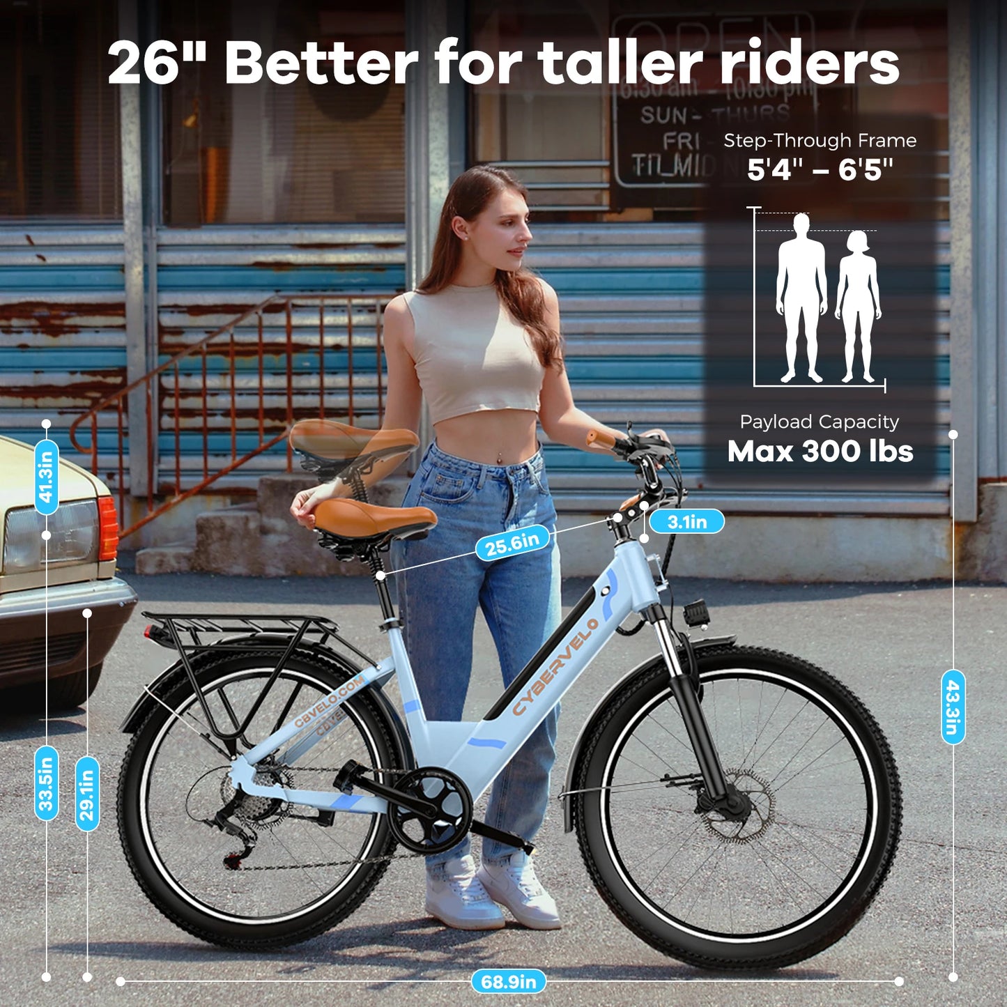 Cybervelo EK2 Peak 1000W 26 inch Electric Bicycle, Lithium Removable Battery Ebike with 7-Speed for Adults Womens All Terrain