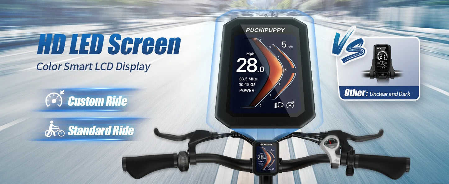 PUCKIPUPPY Dual Battery Electric Bike for Adults 1350W 48V 30AH Ebike 26" Fat Tire Full Suspension Electric Mountain Bike