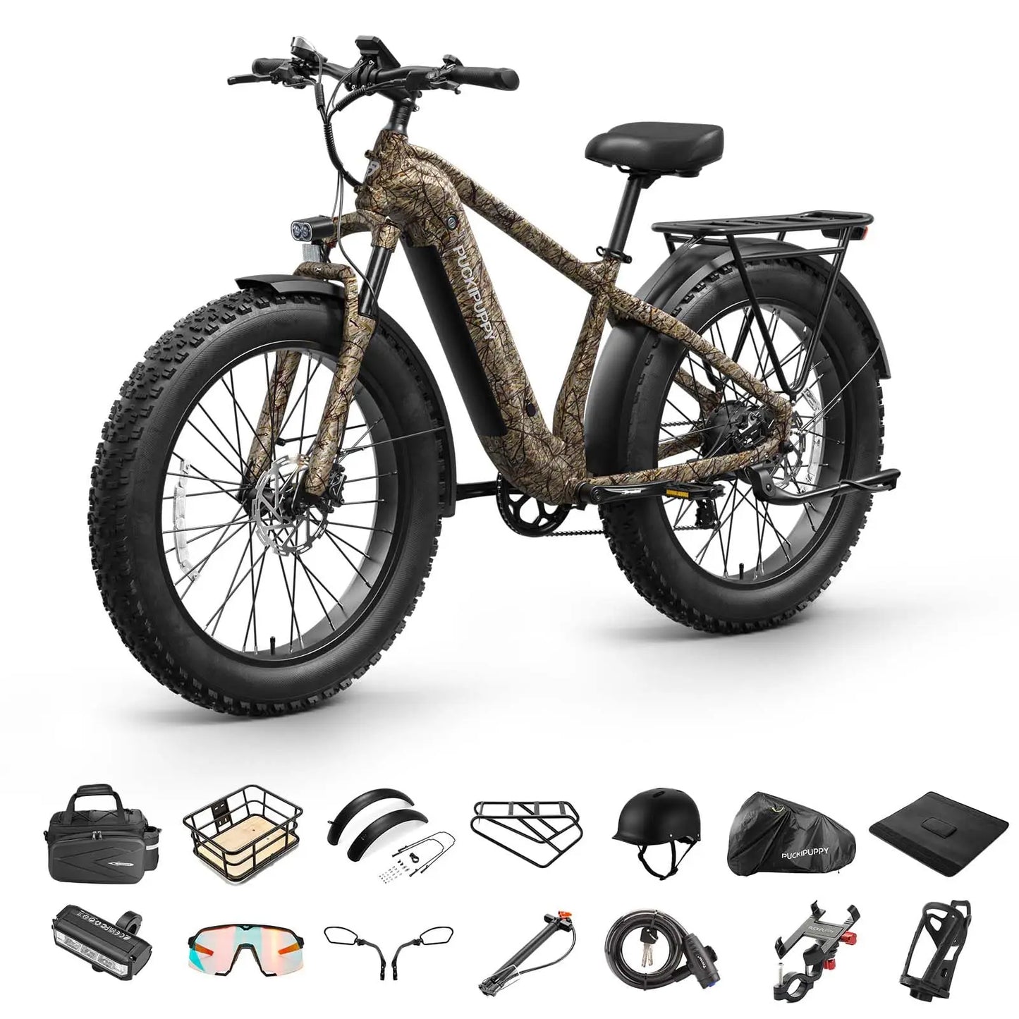 PUCKIPUPPY Beagle 2 Electric Bike With 960W Peak 26" Fat Tire Electric Mountain Bike 28MPH 48V 15AH Removable Battery Ebike
