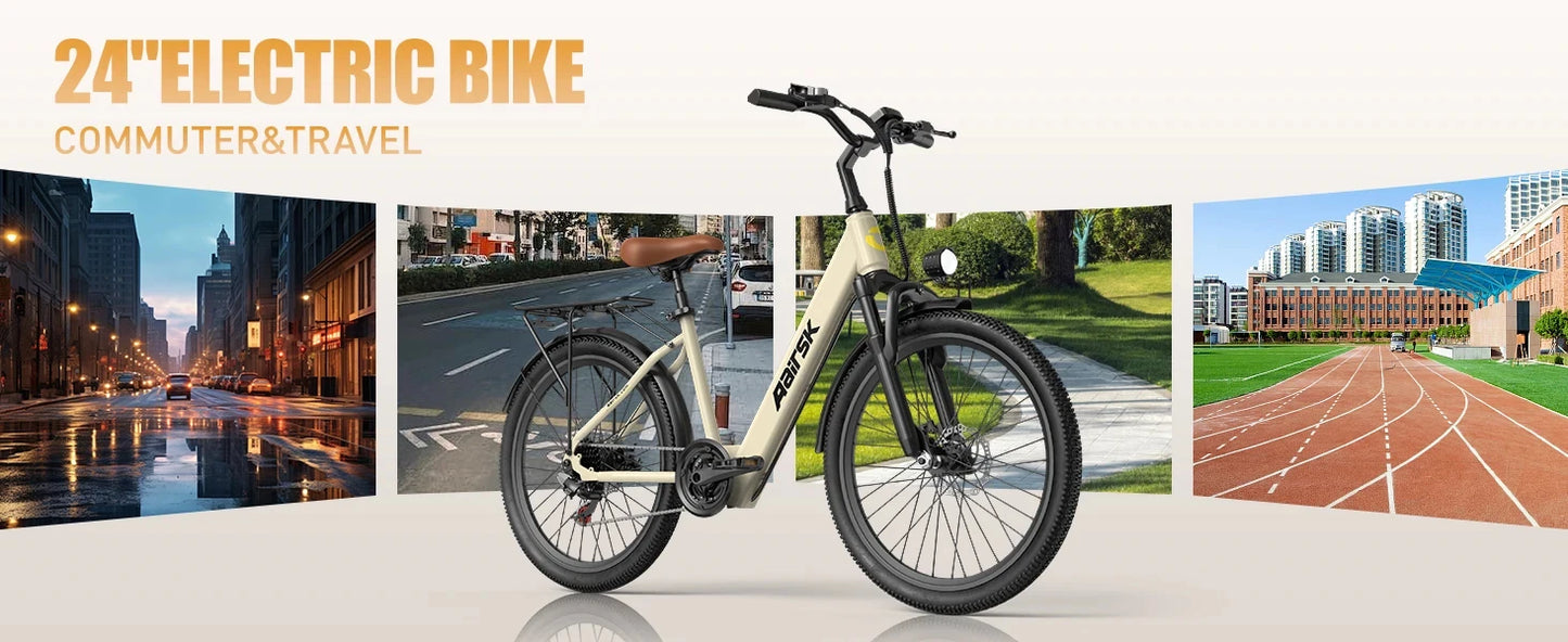 Aairsk SU7 E-bike 250W Motor 36V13AH City Commute Electric Bike 24 inch Tire NFC Key Men and women cycling Electric Bicycle