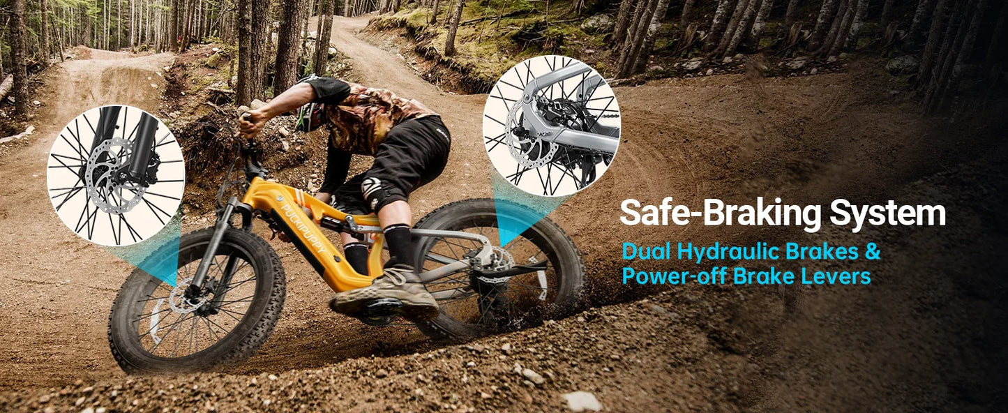 PUCKIPUPPY Labrador pro Electric Bike 1350W Peak 48V 20AH Battery Ebike 26" Fat Tire Full Suspension Electric Mountain Bike