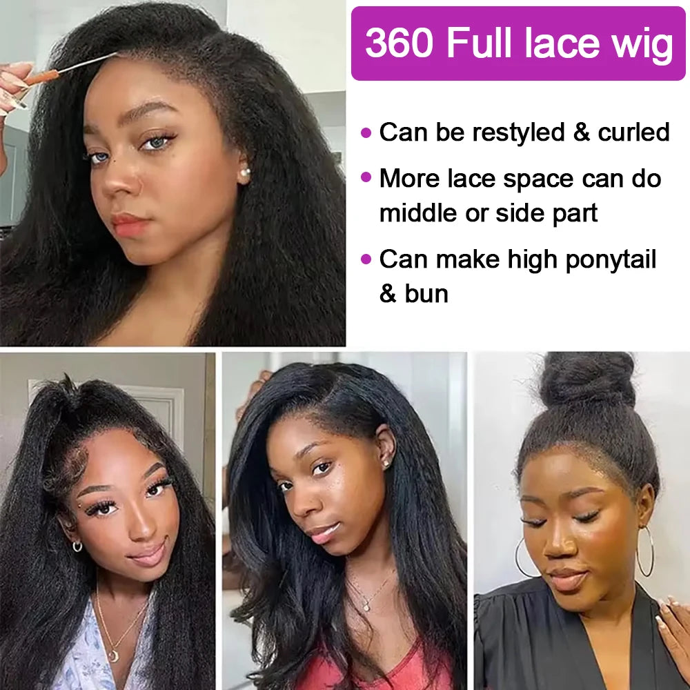 300% Density Kinky Straight Human Hair Wig 360 HD Full Lace Frontal Wig Brazilian 30 40 Inch 13x4 13x6 Lace Front Human Hair Wig