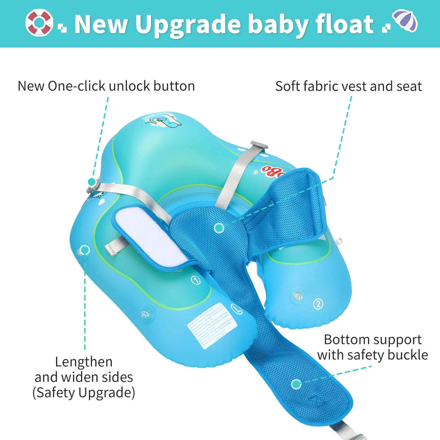Swimbobo New Upgrades Mesh More Safety Soft Ventilate Seat Pocket Baby Inflatable Swimming Floating Kids Ring Circle Summer Toys