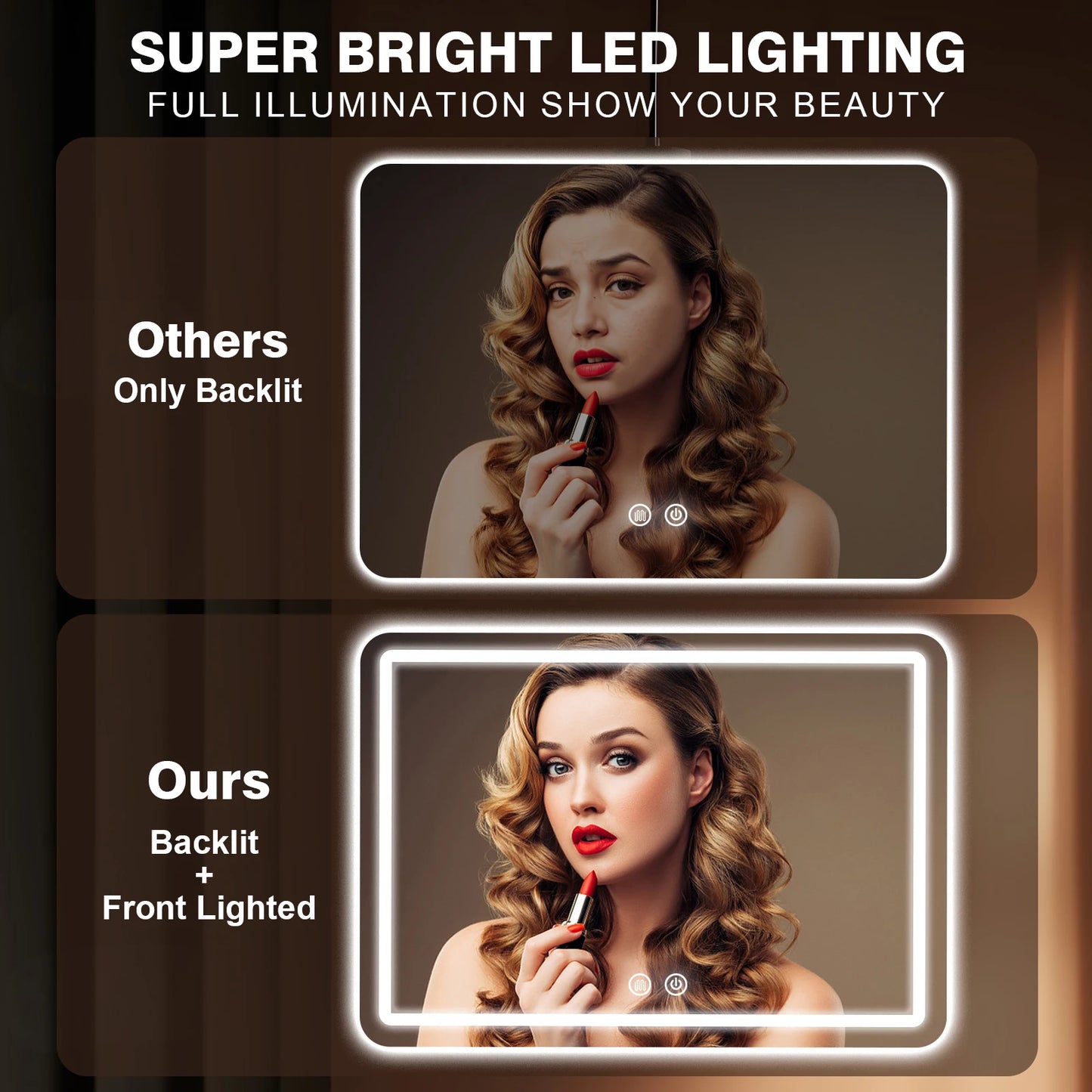 32x40 inch LED Bathroom Mirror Vanity Mirrors with Backlit Lights Fogless Makeup Mirror Wall Mounted with Demister Dimmable