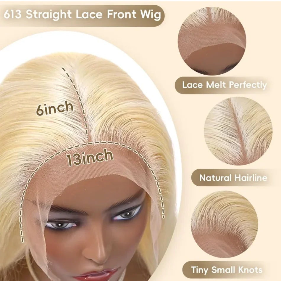50Inch Straight Blonde 613 Blonde Human Hair Lace Frontal Wig 13x6 Transparent Blonde Lace Front Wigs Pre Plucked human Hair Wig