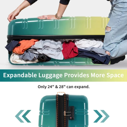 Hardshell Luggage Sets 3 Piece Gradient Color Expandable Suitcase with Spinner Wheels and TSA Lock Lightweight 20" 24" 28" Avail