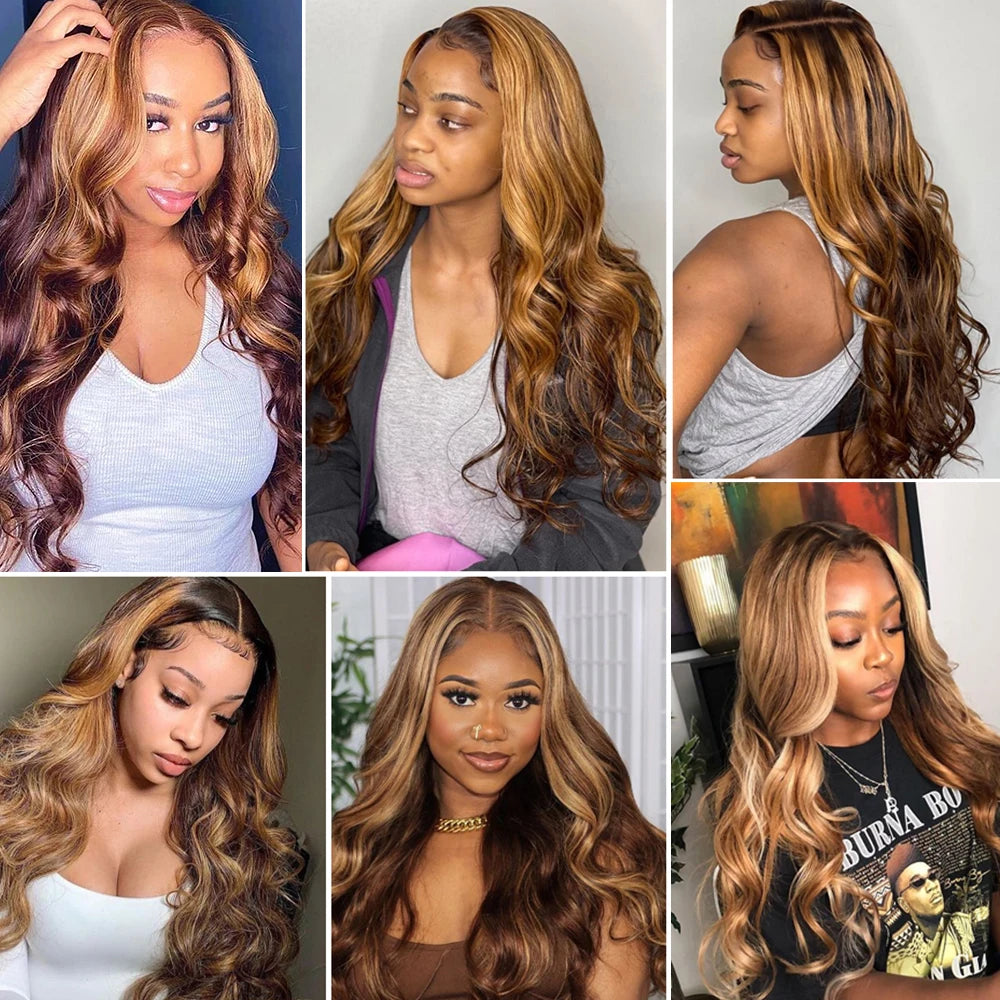 Body Wave Highlight Wig 100% Human Hair Wigs 13x6 HD Lace Frontal Wig Honey Blonde 13x4 HD Lace Front Human Hair Wigs For Women