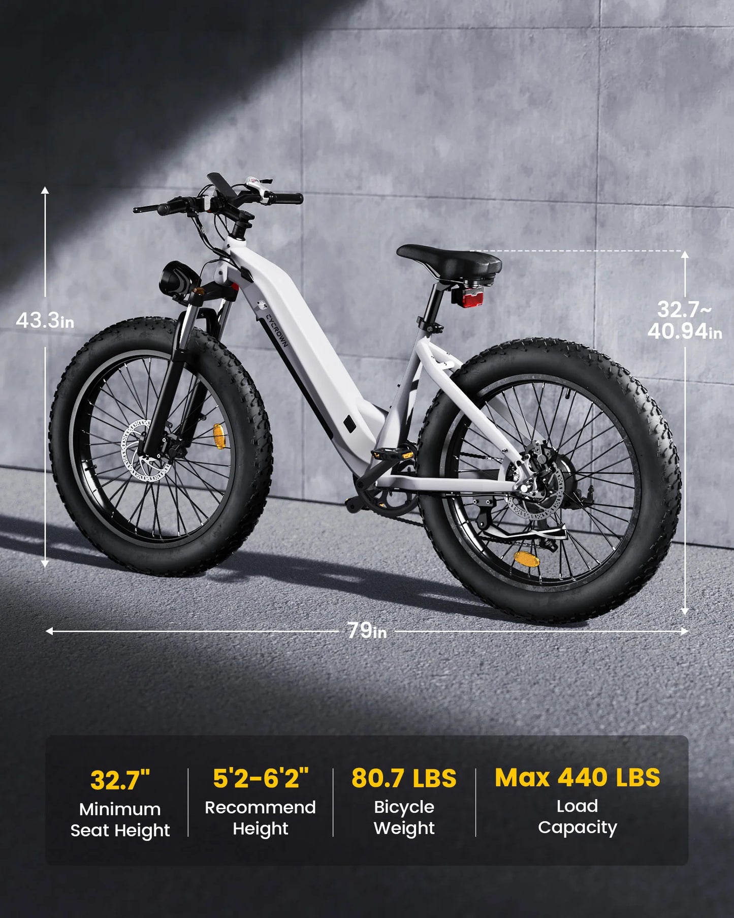 Electric Bike For Adults CYCROWN CYCVEVRE 26x4" 1000W Motor Top Speed 28Mph 48V 15.6AH Range 60Miles Max Load 330Ibs New