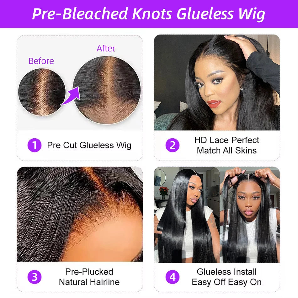5x5 Pre Cut Hd Lace Closure Wigs 200% Glueless Wigs Human Hair Ready To Wear Bone Straight Lace Front Wigs Human Hair  For Women