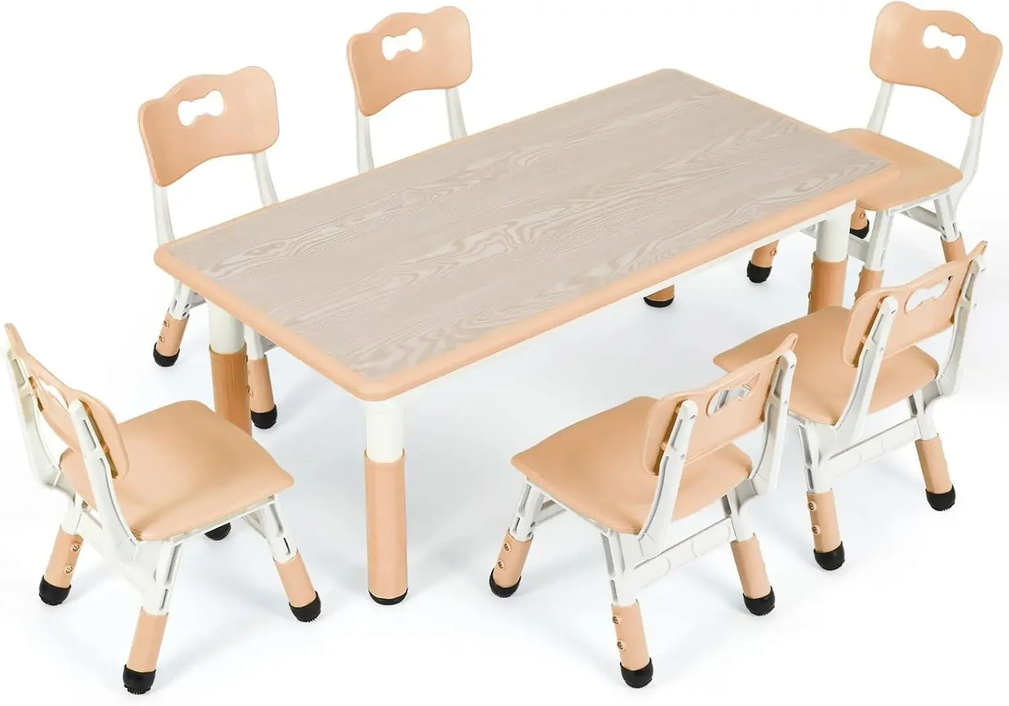 Kids Table and 6 Chairs Set, Height Adjustable Graffiti Table, Preschool Activity Art Craft Table, for Daycare Classroom