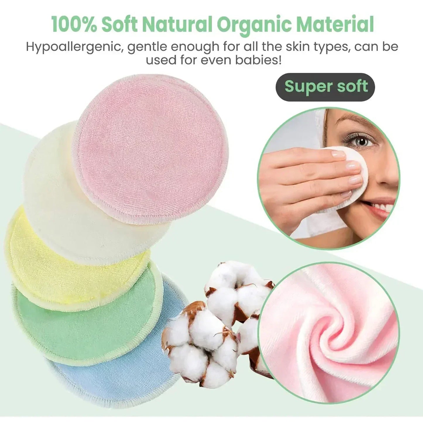 12PCS/Set Reusable Bamboo Fiber Washable Rounds Pads Makeup Removal Cotton Pad Cleansing Facial Pad Cosmetic Tool Skin Care