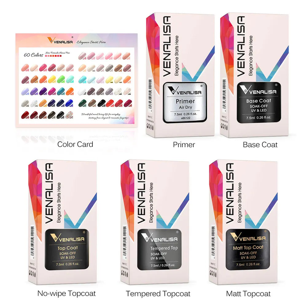 Fast Delivery Venalisa VIP2 Gel Nail Polish Set Color Nail Polish Soak Off UV LED Basecoat Primer Topcoat Color Book Full Set