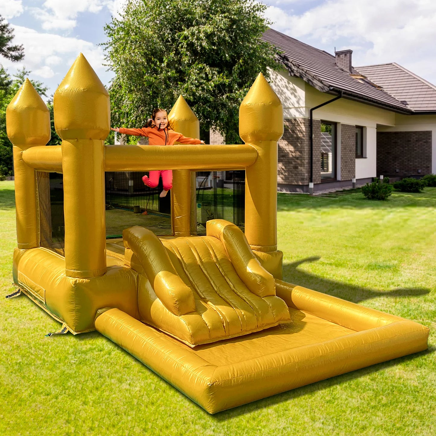 New Design Commercial Inflatable White Bounce House With Slide Bouncy Castle/Gold Jumping House/Customization Bounce For Wedding