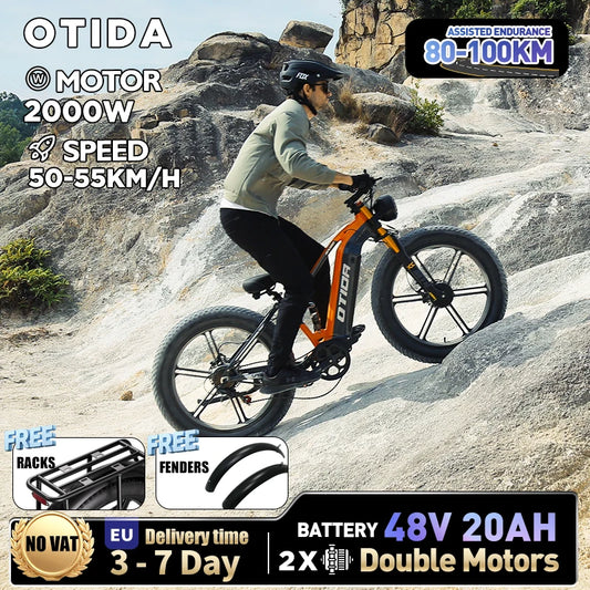 OTIDA NEW RX80 2000W 32MPH Dual Motors Electric Bicycle 48V20AH Lithium Battery 26 Inch 4.0 Fatbike Electric Bike For Adults