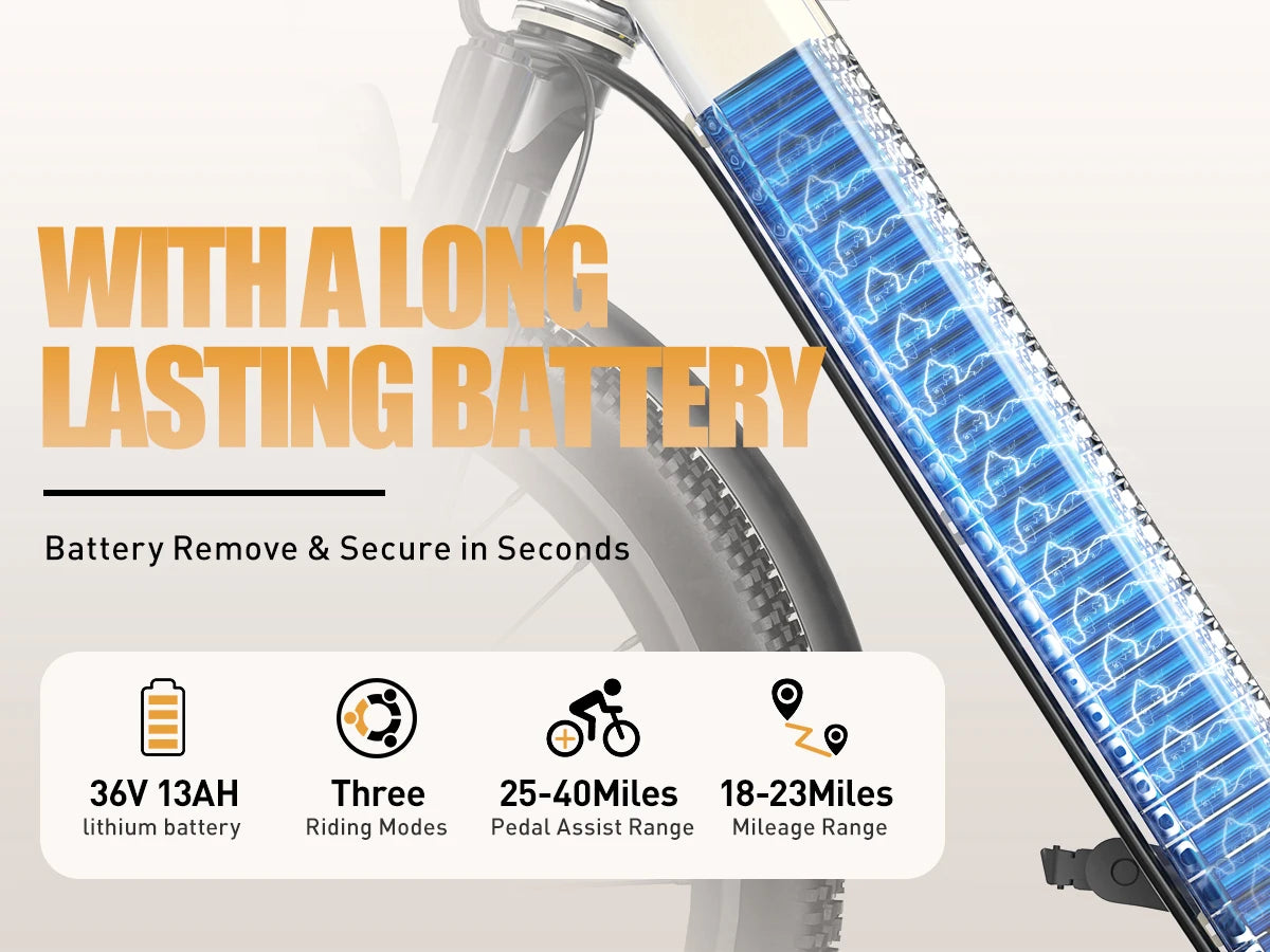 Adult Electric Bicycle 400W Motor 36V 13AH Battery 7-Speed Gear Shift NFC Keyless Start Commuting And Outdoor Riding Suitable