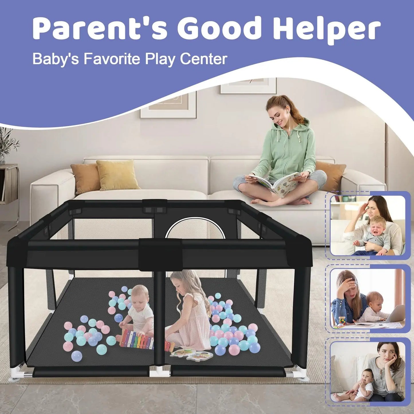 ANGDUO Square Baby Playpen Large 50*50 Inch Safet Baby Activity Fence Safety Baby Playard For Boy Girl Indoor Outdoors Usage