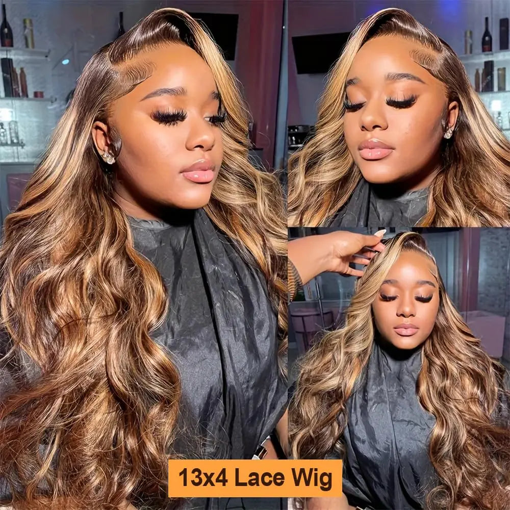 Highlight Ombre Lace Front Wig Human Hair Body Wave 13x4 HD Lace Front Wigs 200 Density Honey Blonde 4/27 Lace Wigs Human Hair