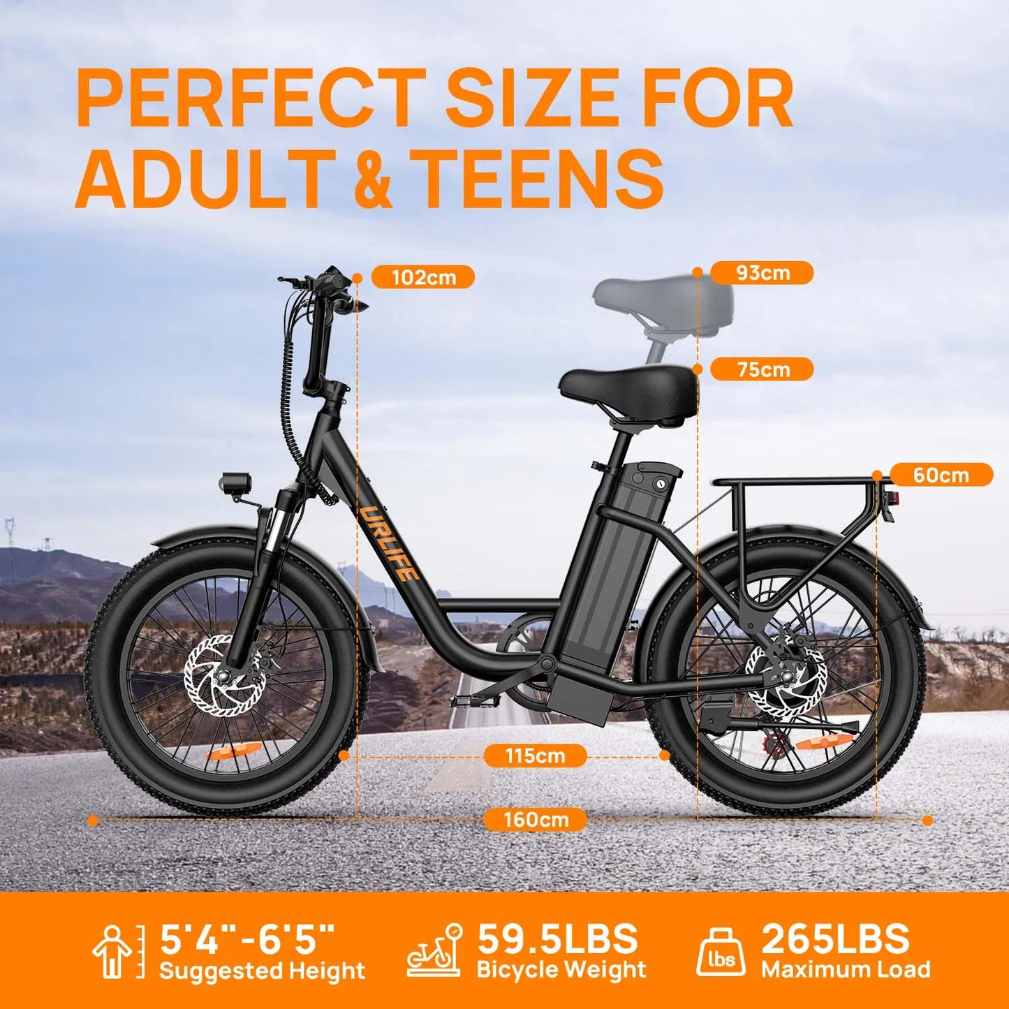 URLIFE E20 adult E-bike 250W 48V 13Ah battery commute Electric Bike,20-inch Fat Tire city ebike