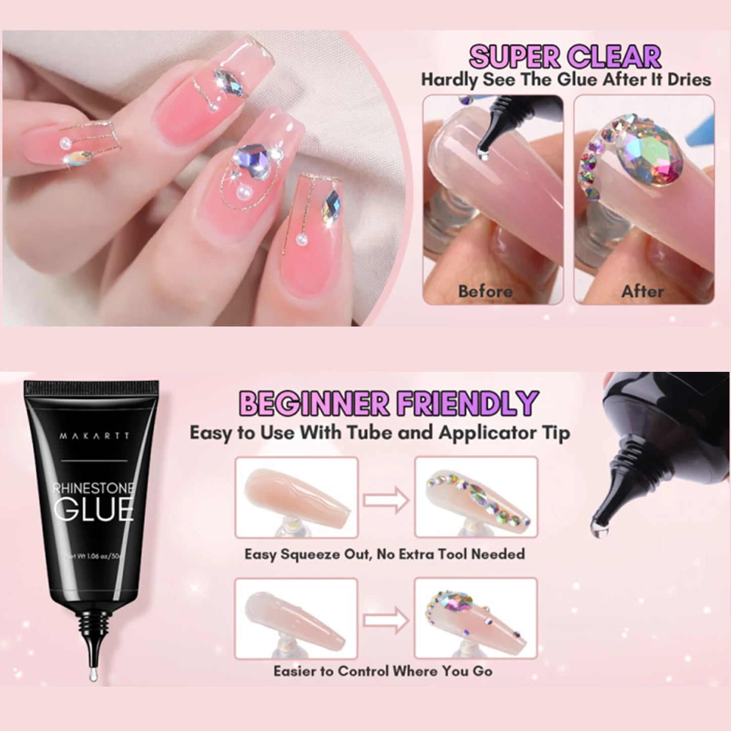 12PCS Makartt Rhinestone Glue for Nails ,Super Strong Gel Adhesive for Nail Salon, 3D Nail Art, Gem Jewelry & Nail Charm Supplie