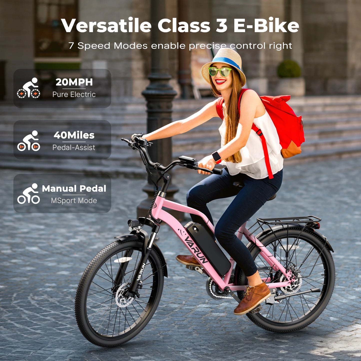 VARUN CITY CRUISER Electric Bicycle 500W Motor Adult E-Bike 48V 7.8AH Battery Women Electric Bike 26 lnch Tire Mountain E-Bike