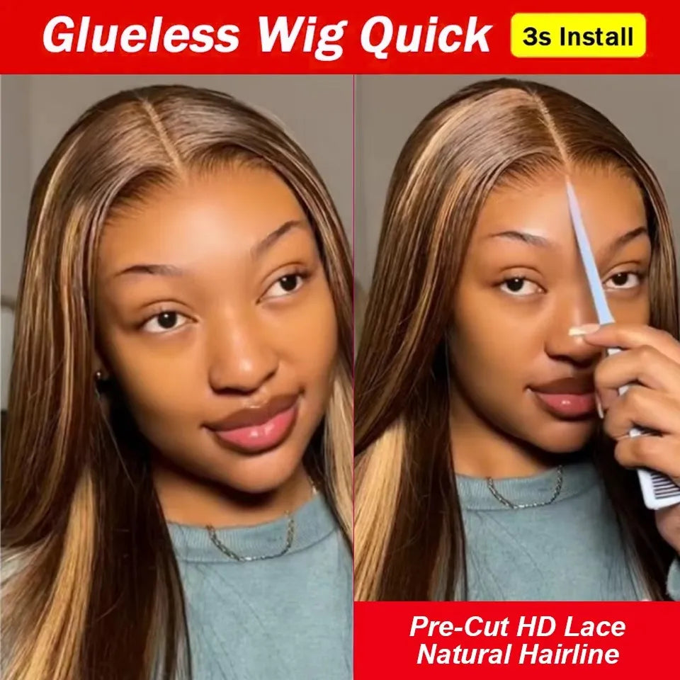 Highlight Glueless Wigs Human Hair Ready To Wear And Go For Women Preplucked Brazilian Ombre Straight 13x6 HD Lace Frontal Wig