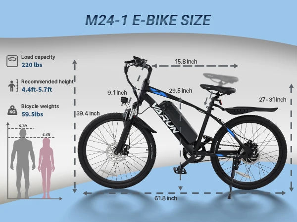 VARUN M24-1 E-Bike For Adults 250W Motor 36V 7.8Ah Battery Mountain Electric Bike 24 Inch Tires City Commuter Electric Bicycle