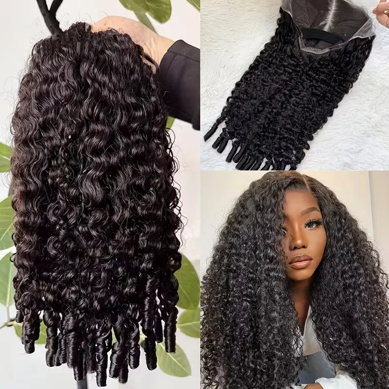 300% Density 13x6 HD Burmese Curly Human Hair Wig Glueless Wear And Go 100% Human Hair Water Wave Wigs with Spiral End for Women