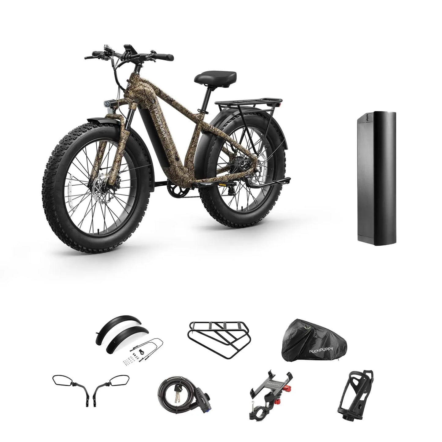 PUCKIPUPPY Beagle 2 Electric Bike With 960W Peak 26" Fat Tire Electric Mountain Bike 28MPH 48V 15AH Removable Battery Ebike