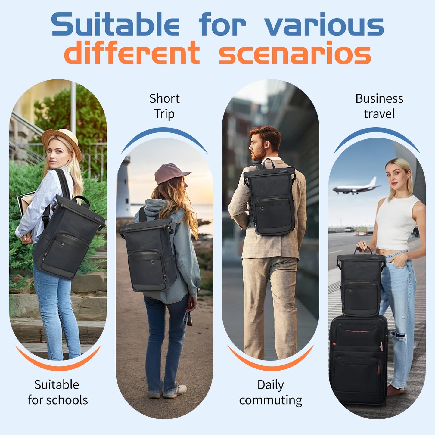 New York XPress Roll-Top Backpack for Men Large Capacity Expandable Laptop Bag Leisure Travel Backpack Hiking Camping Bags