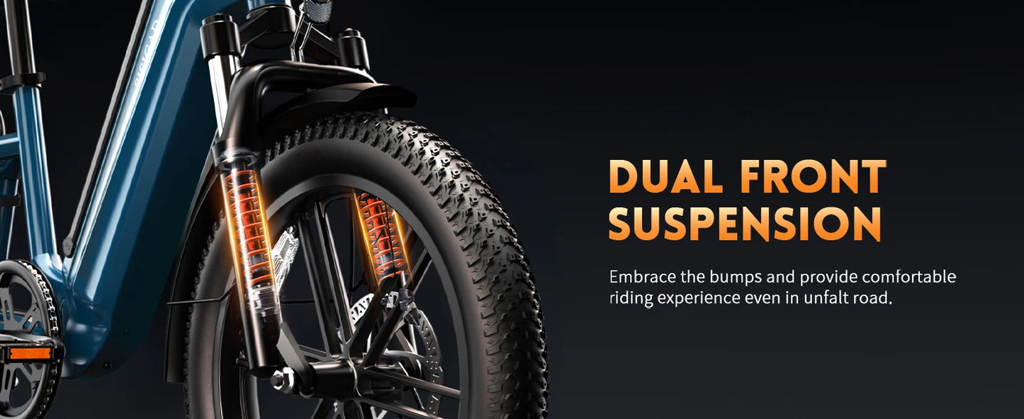 SISIGAD K008 Electric Bike 1500W motor, 28MPH speed, 80-mile range, 20" fat tires, 7-speed cargo e-bike.