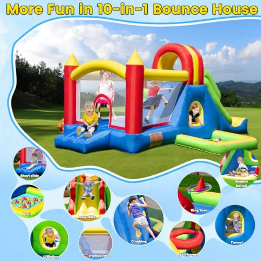 Large Bounce House for Big Kids – Inflatable Playground with Tall Slide, Climbing Wall, Water Pool, Bouncy Ball Pit, Tunnel, Rin