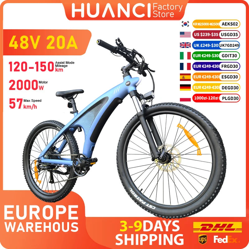 HUANCI Q5 E bike 2000W motor Off-Road Electric bike 48V 20AH electric bicycle 57km/h electric bikes for adult 27.5 Inch ebikes