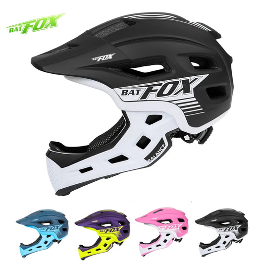 BATFOX Bike Helmet Kids Full Face Detachable Child Cycling Bicycle Sport Knee Pads Set  safety hat Skateboarding Skating Helmets