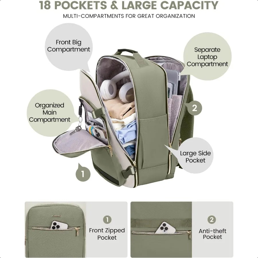 40L Travel Backpack for Women Men Airline Appd Carry On Lage with 3 Packing Cubes TSA Overnight Bags Waterproof Personal Item B