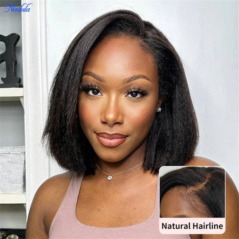 Nadula Hair 7X5 13X4 Yaki Straight BOB Wig Pre cut Lace Pre Bleached Tiny Knots Glueless Bob Lace Front Human Hair Wig