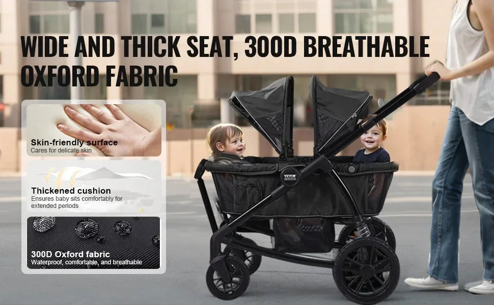 All-Terrain Stroller Wagon, 2 Seats Foldable Expedition 2-in-1 Collapsible Wagon Stroller, Includes Canopy, Parent Organizer
